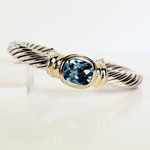 David Yurman 7mm Noblesse Blue Topaz with 14k Gold Station Bracelet